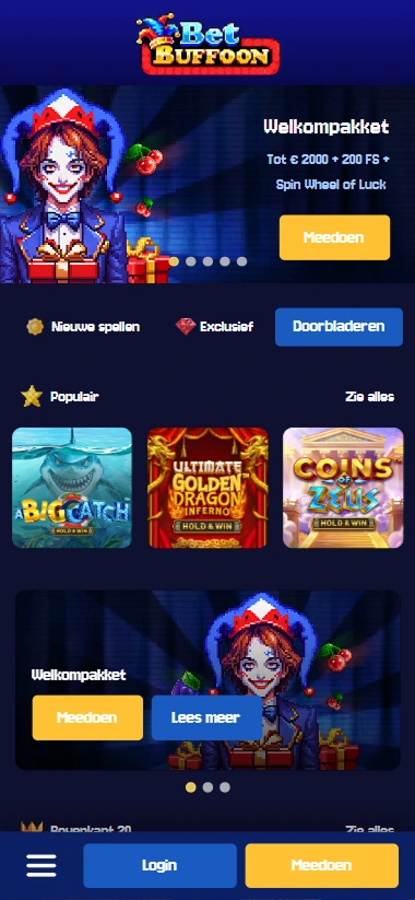 BetBuffoon welkomstpakket met 2000€ + 200 FS en Spin Wheel of Luck